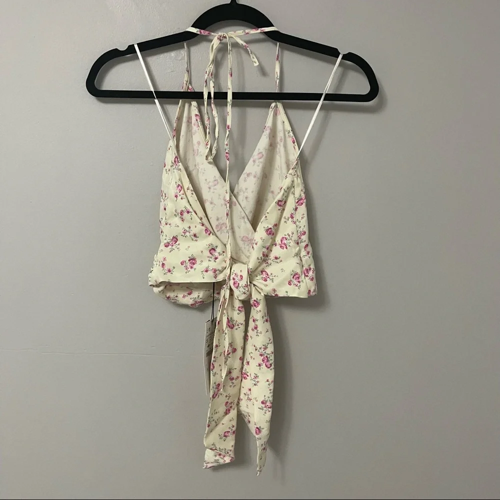 Zara floral draped crisscross cropped halter top